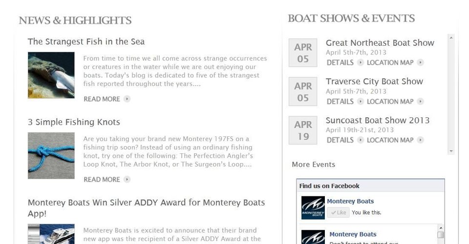 Monterey Boats Win Gold ADDY Award for Monterey Boats Website!